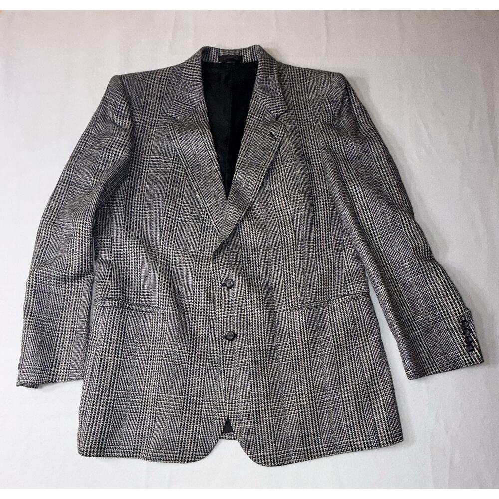 Stafford‎ Executive Blazer Mens 46 Long Sports Coat Silk Grey Houndstooth